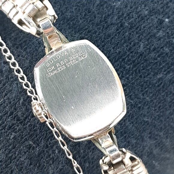 Vintage Bulova watch 23 jewels 10K white gold‎ bracelet ladies women\'s RGP bezel main image 4